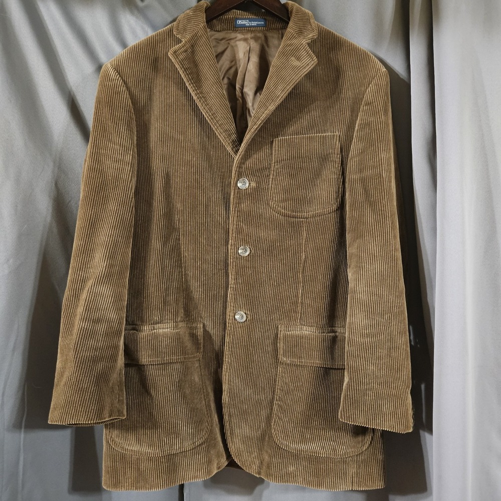 Vintage Polo Ralph Lauren Brown Corduroy Sport Coat Blazer Mens Medium